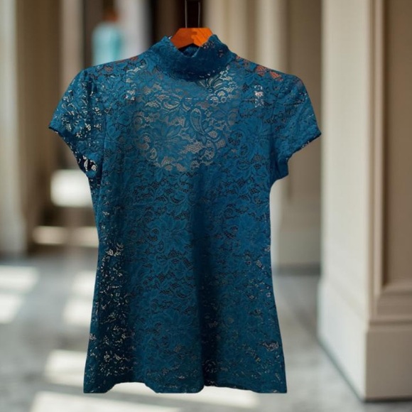 Express Top Lace open back teal  Small - Picture 5 of 10